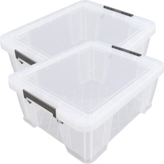 Whitefurze Allstore Opbergbox - 2x stuks - 24 liter - Transparant - 48 x 38 x 19 cm - kunststof - met deksel