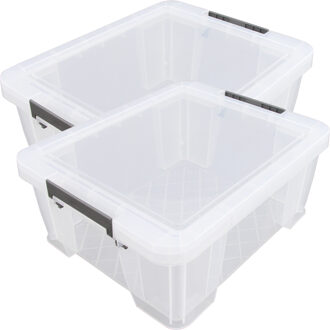 Whitefurze Allstore Opbergbox - 2x stuks - 24 liter - Transparant - 48 x 38 x 19 cm