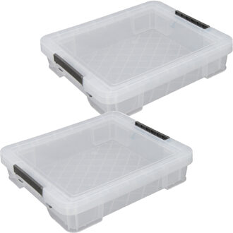 Whitefurze Allstore Opbergbox - 2x stuks - 9 liter - Transparant - 43 x 36 x 8 cm - Opbergbox