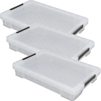 Whitefurze Allstore Opbergbox - 4x stuks - 12 liter - Transparant - 55 x 36 x 9 cm - kunststof - met deksel