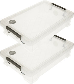 Whitefurze Allstore Opbergbox 5,5 liter - 2x stuks - kunststof 39 x 25 x 9 cm - Opbergbox Transparant