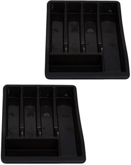 Whitefurze Bestekbak/keuken organizer - 2x - 5-vaks - Zwart - 30 x 38 x 6 cm