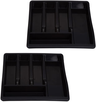 Whitefurze Bestekbak/keuken organizer - 2x - 5-vaks - Zwart - 39 x 39 x 6 cm - Bestekbakken