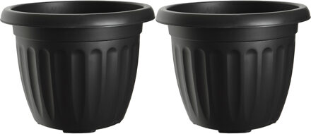 Whitefurze Buiten plantenpot/bloempot/planter - 2x - zwart - kunststof - D30 x H22 cm