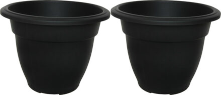 Whitefurze Buiten plantenpot/bloempot/planter - 2x - zwart - kunststof - D30 x H23 cm