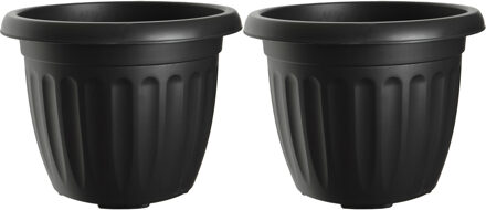 Whitefurze Buiten plantenpot/bloempot/planter - 2x - zwart - kunststof - D40 x H32 cm