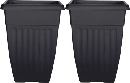 Whitefurze Buiten plantenpot/bloempot/planter - 2x - zwart - kunststof - L31 x B31 x H42 cm
