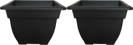 Whitefurze Buiten plantenpot/bloempot/planter - 2x - zwart - kunststof - L38 x B38 x H28 cm