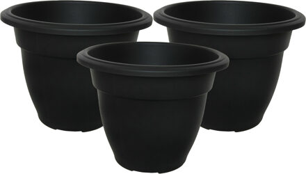 Whitefurze Buiten plantenpot/bloempot/planter - 3x - zwart - kunststof - D20 x H16 cm