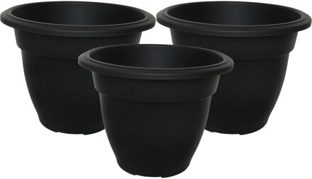 Whitefurze Buiten plantenpot/bloempot/planter - 3x - zwart - kunststof - D30 x H23 cm