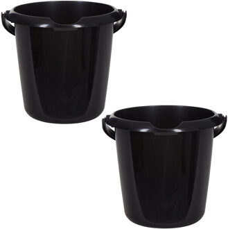 Whitefurze Emmer - 2x - 5 liter - Kunststof - Zwart - 25 x 25 x 22 cm