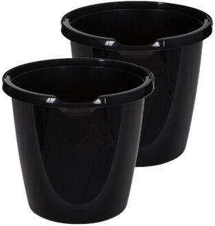Whitefurze Emmer - 2x stuks - 10 liter - Kunststof - Zwart - 29 x 29 x 27 cm