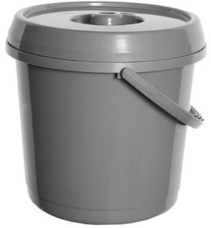 Whitefurze Emmer met deksel - 14 liter - Kunststof - Grijs - 30 x 30 x 30 cm