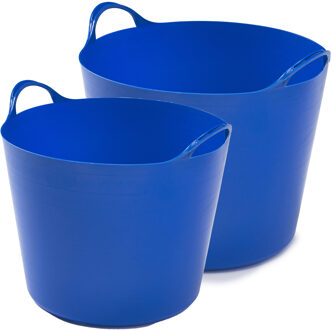 Whitefurze Flexibele emmers - 2x stuks - 14 liter en 26 liter - blauw - Wasmanden