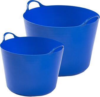 Whitefurze Flexibele emmers - 2x stuks - 14 liter en 39 liter - blauw - Wasmanden