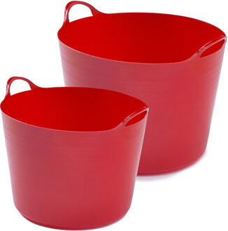 Whitefurze Flexibele emmers - 2x stuks - 14 liter en 39 liter - rood - Wasmanden