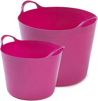 Whitefurze Flexibele emmers - 2x stuks - 14 liter en 39 liter - roze