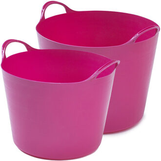 Whitefurze Flexibele emmers - 2x stuks - 26 liter en 39 liter - roze - Wasmanden