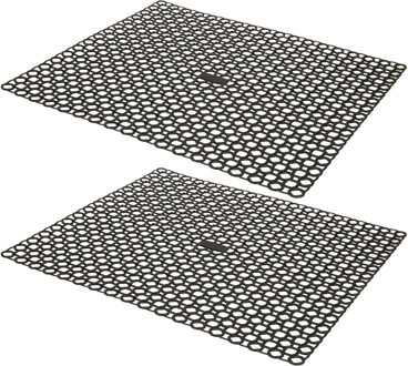 Whitefurze Gootsteenmat/spoelbakmat - 2x - zwart - kunststof - 35 x 35 cm - anti-slip/afdruipmat