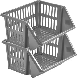 Whitefurze Mand/organizer - 2x - stapelbaar - grijs - 35 x 29 x 17 cm