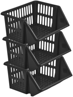 Whitefurze Mand/organizer - 3x - stapelbaar - zwart - 35 x 29 x 17 cm
