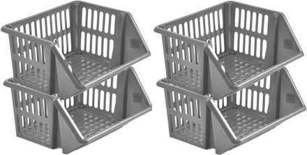 Whitefurze Mand/organizer - 4x - stapelbaar - grijs - 35 x 29 x 17 cm