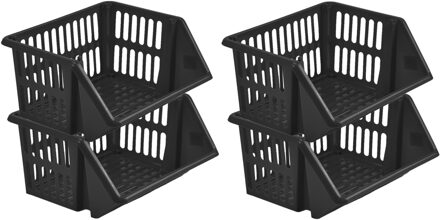 Whitefurze Mand/organizer - 4x - stapelbaar - zwart - 35 x 29 x 17 cm