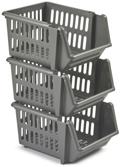 Whitefurze Manden/organisers - 6x stuks - stapelbaar - grijs - 23 x 21 x 13 cm