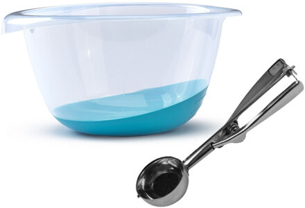 Whitefurze Oliebollen bakken set - Beslagkom - kunststof - met ijsbollen lepel 23 cm