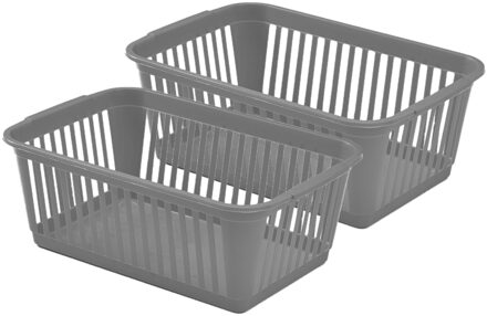 Whitefurze Opbergmand/kastmandjes - 2x - Kunststof - Grijs - 30 x 19 x 11 cm