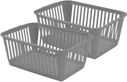 Whitefurze Opbergmand/kastmandjes - 2x - Kunststof - Grijs - 37 x 25 x 15 cm