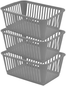 Whitefurze Opbergmand/kastmandjes - 3x - Kunststof - Grijs - 37 x 25 x 15 cm