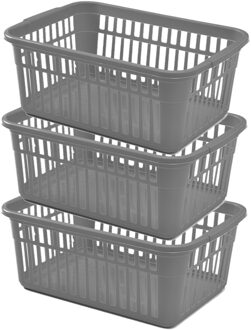 Whitefurze Opbergmand/kastmandjes - 3x - Kunststof - Grijs - 45 x 31 x 18 cm