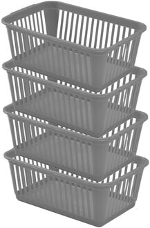 Whitefurze Opbergmand/kastmandjes - 4x - Kunststof - Grijs - 30 x 19 x 11 cm
