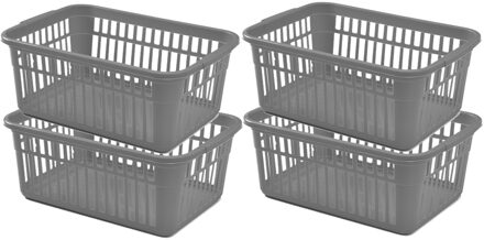 Whitefurze Opbergmand/kastmandjes - 4x - Kunststof - Grijs - 45 x 31 x 18 cm