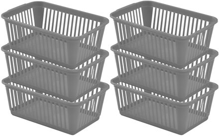 Whitefurze Opbergmand/kastmandjes - 6x - Kunststof - Grijs - 30 x 19 x 11 cm