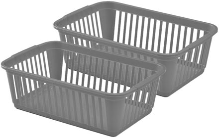 Whitefurze Opbergmandje - 2x - kastmandje - Kunststof - Grijs - 25 x 16 x 8 cm