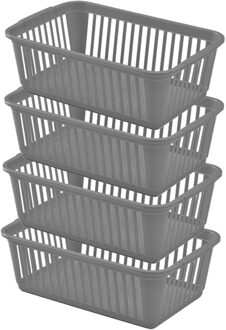 Whitefurze Opbergmandje - 4x - kastmandje - Kunststof - Grijs - 25 x 16 x 8 cm