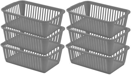 Whitefurze Opbergmandje - 6x - kastmandje - Kunststof - Grijs - 25 x 16 x 8 cm