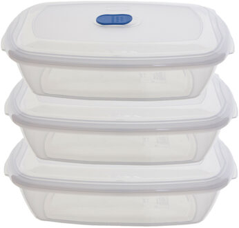 Whitefurze Vershoudbakje/bewaarbakje - 3x - magnetron/vriezer - transparant - kunststof - 2,33 L