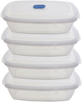 Whitefurze Vershoudbakje/bewaarbakje - 4x - magnetron/vriezer - transparant - kunststof - 400 ML