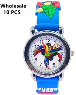 (Wholesale 10 Pcs) Luxury Baby Educational Time Toy Cartoon Superman Children Watch Boys Girls Gift Kids Quartz Watches Clock
