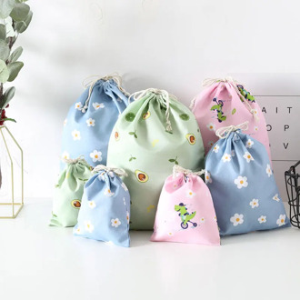Wholesale Price Cotton Drawstring Pouch Packaging Gift Bag Flower Printed Jewelry Christmas Bag Travel Storage Pouch