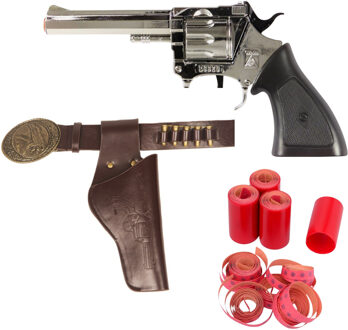 Wicke Cowboy verkleed speelgoed revolver of pistool - metaal - met 2400 plaffertjes - en holster