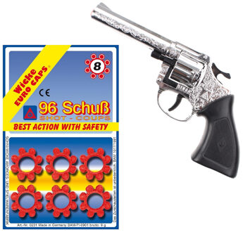 Wicke Euro Caps Cowboy speelgoed revolver/pistool set - kunststof - 6x 8 shots ringen - 96 shots in de set