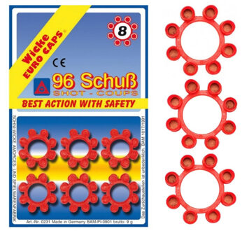 Wicke Euro Caps Speelgoed plaffertjes 8 schots - 12x ringen - voor plaffer pistool/revolver Rood