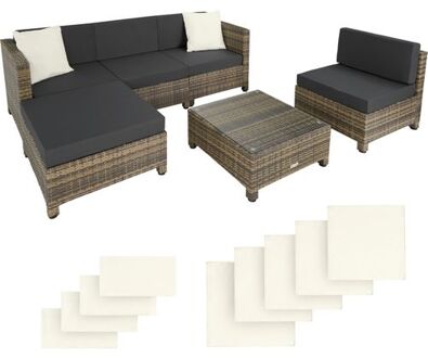 Wicker loungeset met aluminium frame en 10cm kussens Bruin