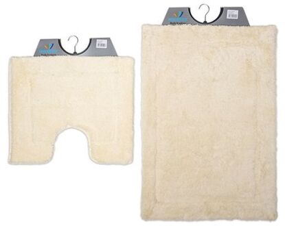 Wicotex-Badmat set met Toiletmat-WC mat-met uitsparing beige uni-Antislip onderkant