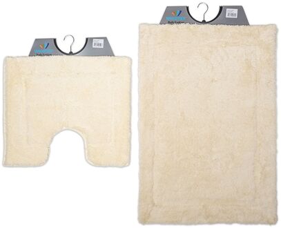 Wicotex-Badmat set met Toiletmat-WC mat-met uitsparing beige uni-Antislip onderkant