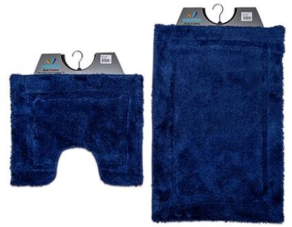 Wicotex-Badmat set met Toiletmat-WC mat-met uitsparing blauw uni-Antislip onderkant